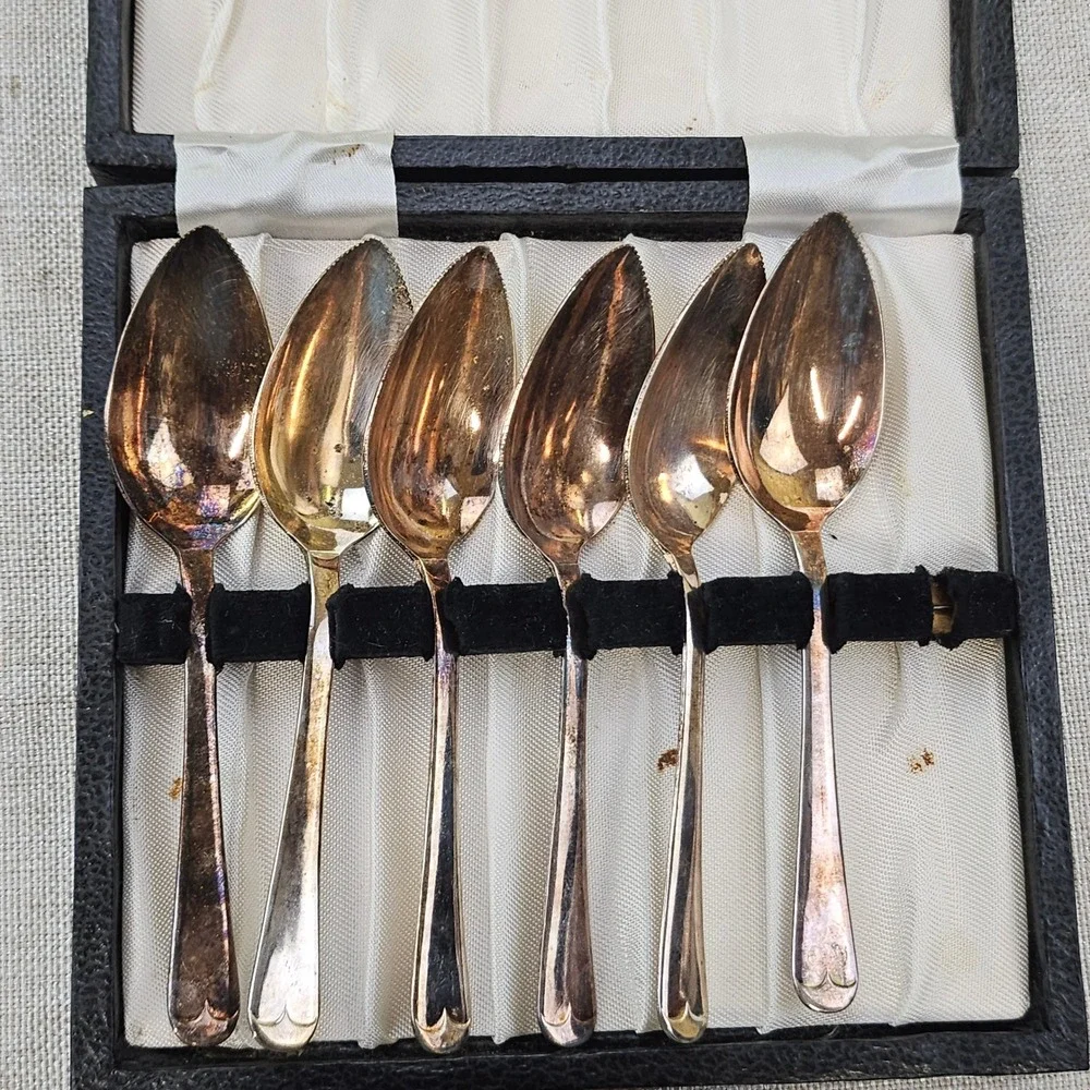 Raimond Grapefruit Spoons Set of 6 Silver Plated Sheffield England Vintage Boxed